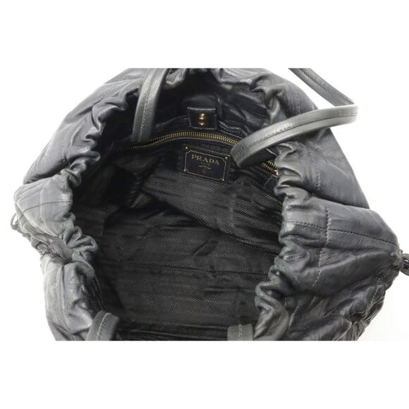 Prada Shoulder Bag Drawstring Type Tote Bag Nappa Leather Nero Black - Picture 5 of 6